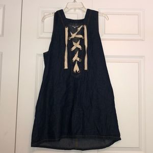 Lace Up Front Denim Dress